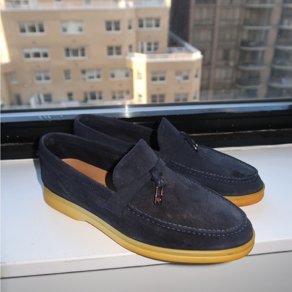 Loro Piana navy summer walks charm loafers
